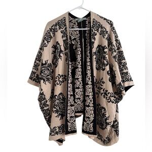 Flying Tomato Printed Cardigan Poncho Sweater